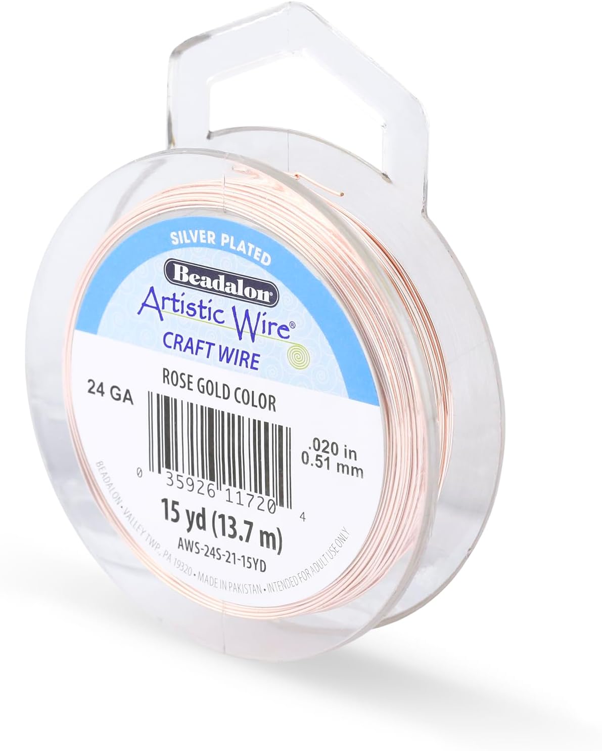Artistic Wire, 24 Gauge Silver Plated Tarnish Resistant Colored Copper Craft Wire, Rose Gold Color, 15 yd