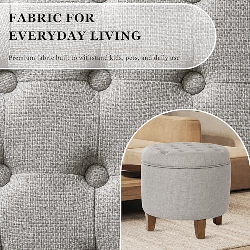 HomePop 19" Button Tufted Round Storage Ottoman - Image 6