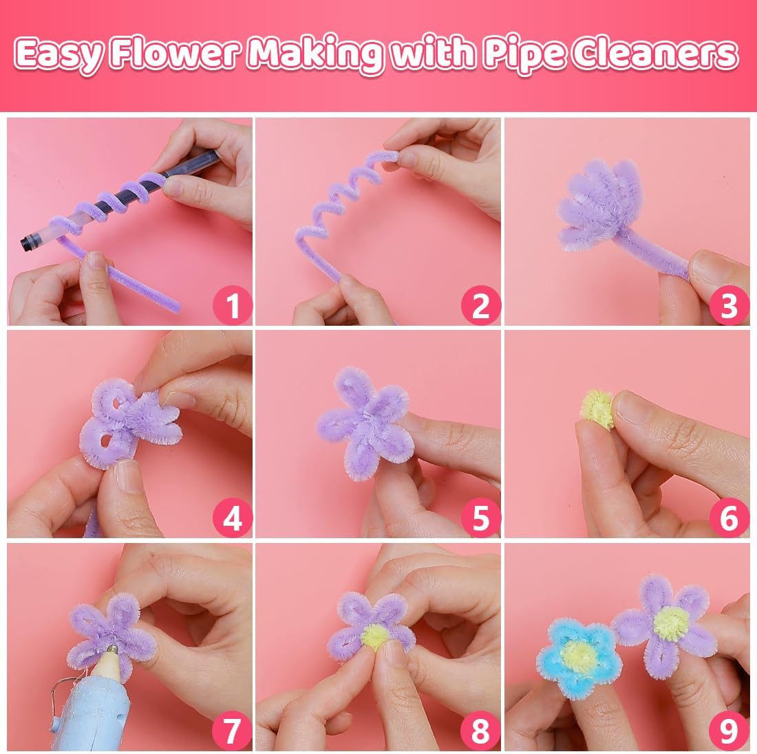 IOOLEEM Pipe Cleaners, 200pcs Pastel White, Flower Making Arts and Craft Supplies, Ideas for Art Project Activity.