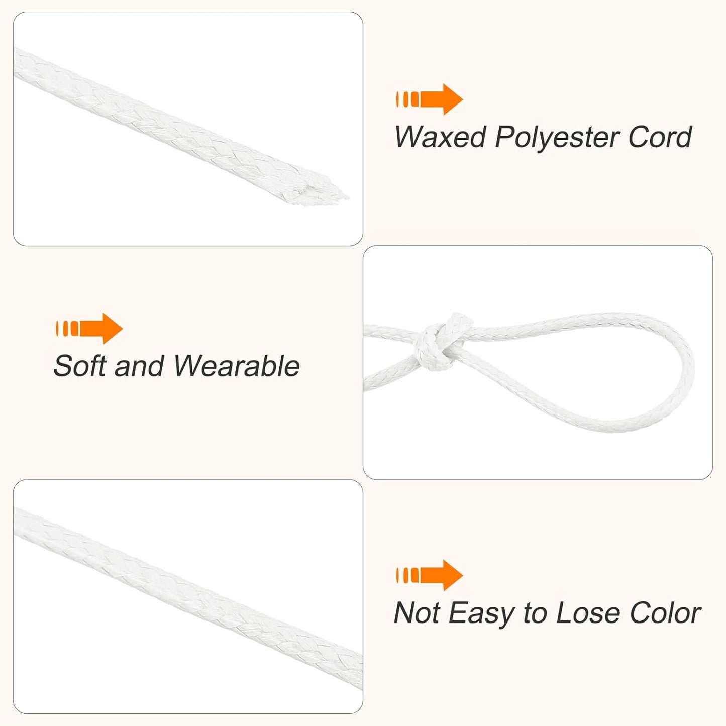 MECCANIXITY Waxed Cord 0.8mm Waxed Polyester Cord 175 Yard Wax String for Bracelet Making,Necklaces, Beading,Jewelry Making and DIY Crafts(White)