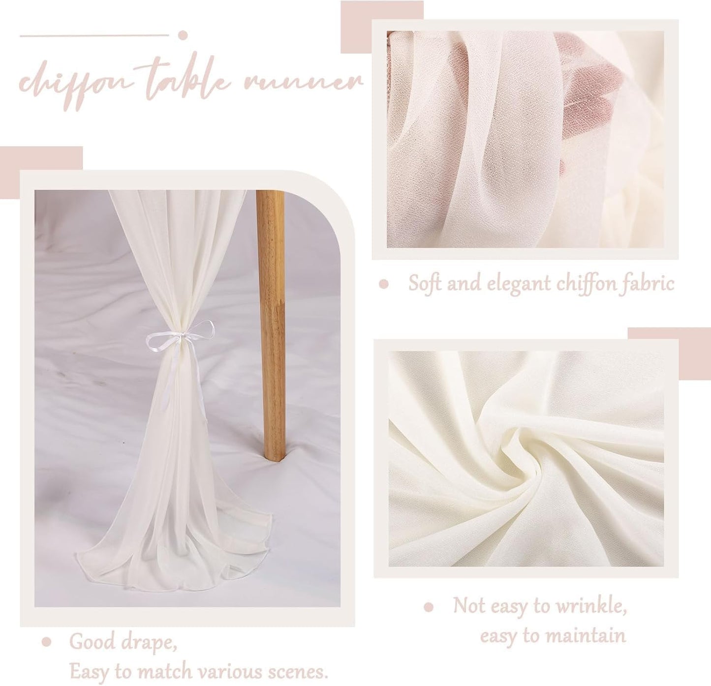 Ivory Chiffon Table Runners 10 FT Chiffon Cloth Runner for Wedding Party 12 x 120 Inches Sheer Boho Rustic Gauze Home Decor Restaurant Elegant Fabric Tabletop Runner Decorations