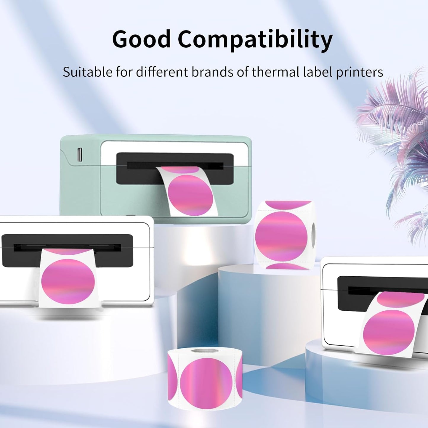 1.5" Holographic Direct Thermal Label Stickers, Round Printable Rainbow Glitter Thermal Printer Sticker Labels for Gift Wrapping, Self-Adhesive DIY Custom Logo Design- Pink