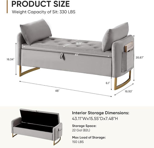 48" End of Bed Bench, Modern Storage Benches - Image 2
