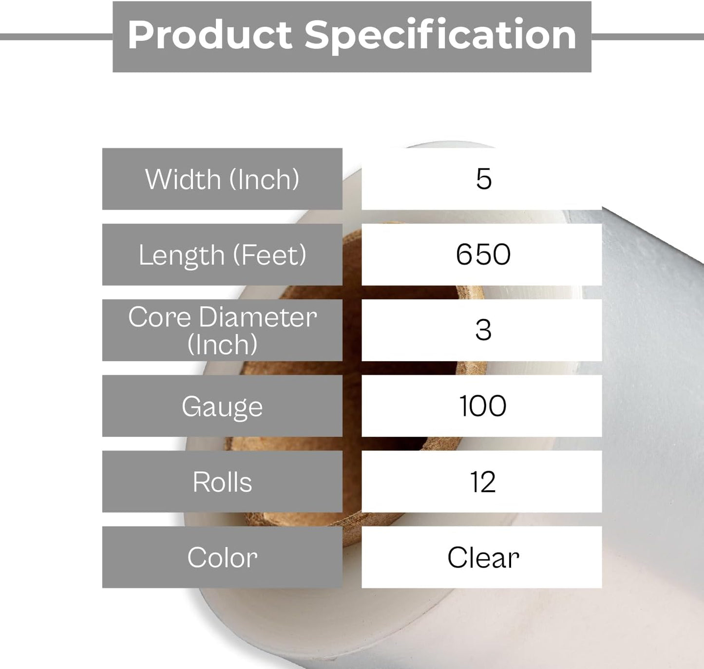 PSBM Mini Stretch Wrap with Handle, 12 Pack, 5 Inch x 650 Feet, 100 Gauge, Clear, Small Plastic Cling Film for Pallets Moving Storing
