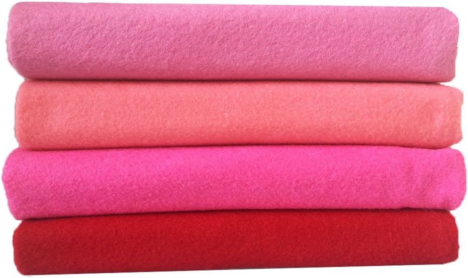 4pcs Thick 1.4mm Soft Felt Fabric Sheet Assorted Color Felt Pack DIY Craft Sewing Squares Nonwoven Patchwork (92x90cm Pink)