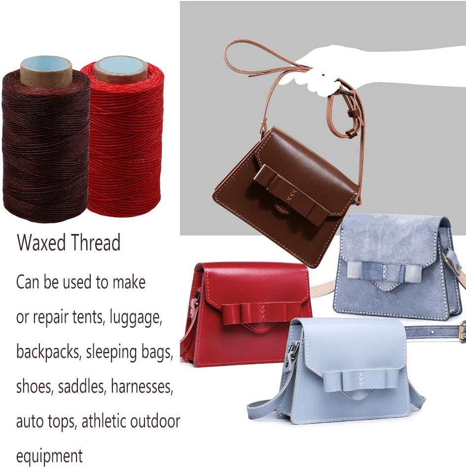 284 Yards Waxed Thread, 210D Heavy Duty Wax Upholstery Thread for Leather Sewing, 0.8mm Flat Waxed String for Bookbinding/Shoe Repairing/Leather Projects