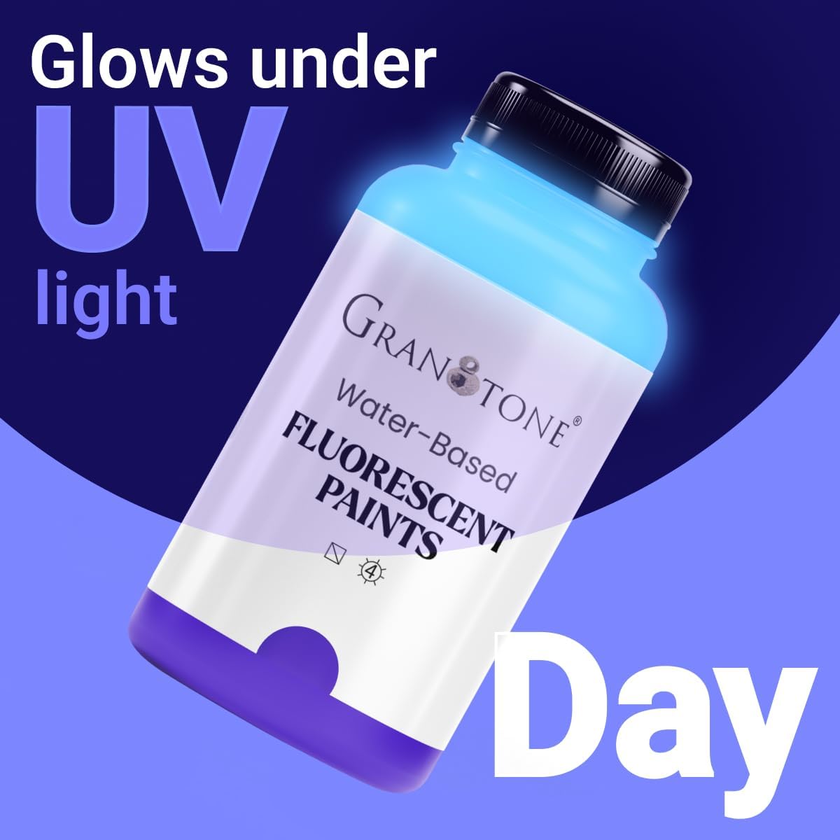 GRANOTONE Neon Fluorescent Acrylic Paint Set - 6 Colors, 4 oz Each | Glows in Black Light | Non-Toxic & Vibrant Paint | Ideal for Art, Crafts, Kids, & Hobbyists | Made in India