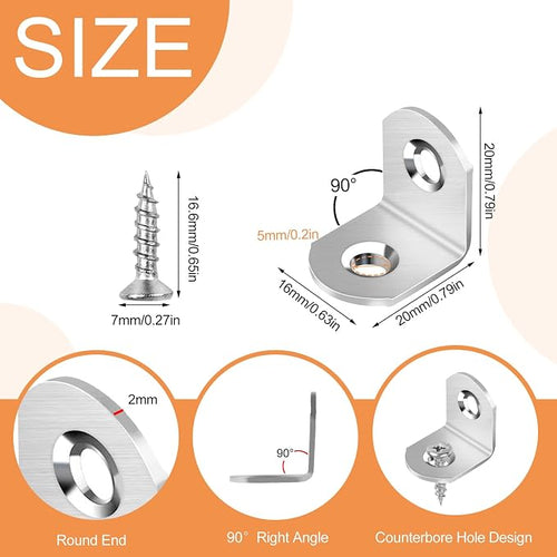 40 Pcs L Bracket Stainless Steel Corner Brace Sets, 90 Degree Right Angle - Image 2