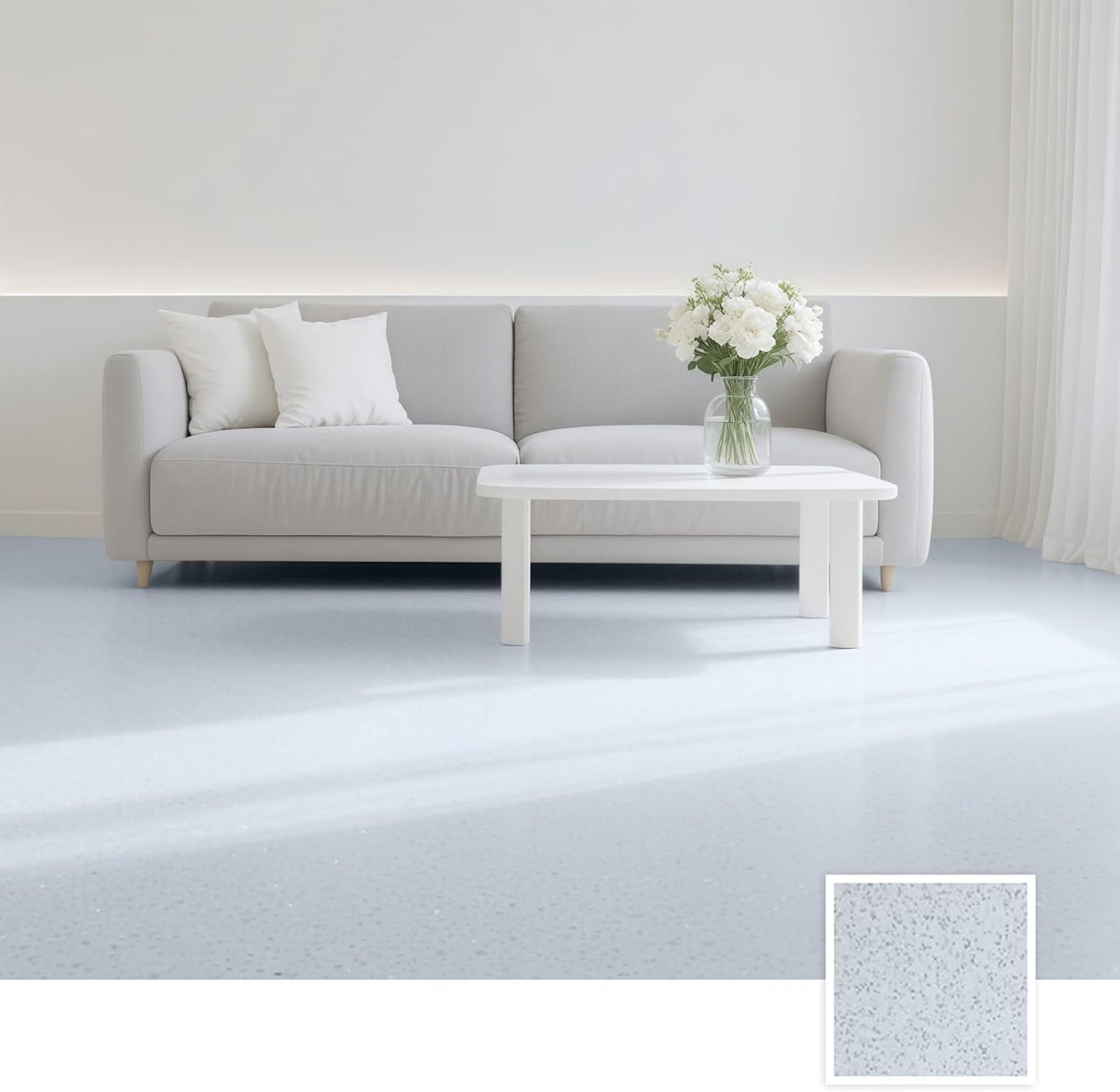 Epoxy Colored Sand Floor Paint, Epoxy Floor Paint High Gloss Marble Effect Coating for Indoor and Outdoor, Wear-resistant and non-slip Self-leveling Coating White 35OZ(1KG)