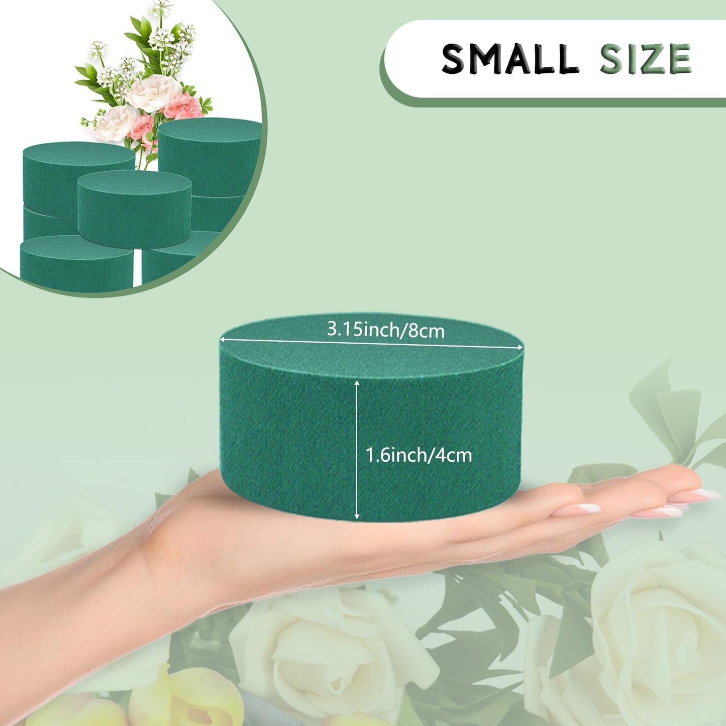 SupKing 8 Pcs Floral Foam Blocks 3.15" Round Green Wet Dry Flower Foam Florist Plant Foam for Fresh Artificial Flower Arrangements