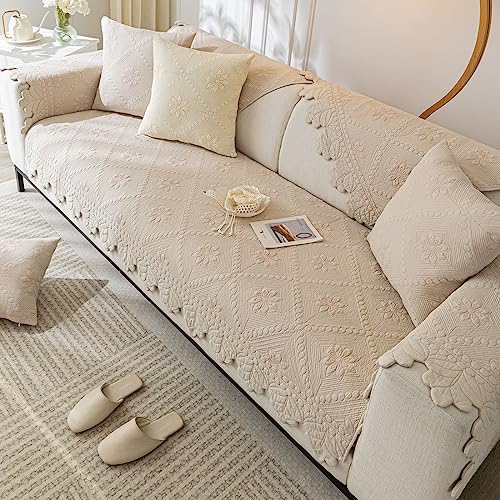 vctops Farmhouse 100% Cotton Quilted Couch Cover Floral Embroidered Sofa Cover - Image 5