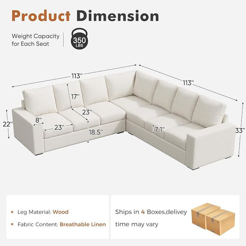 ABCASA Oversized Modular V Shaped Sectional Couches - Image 2