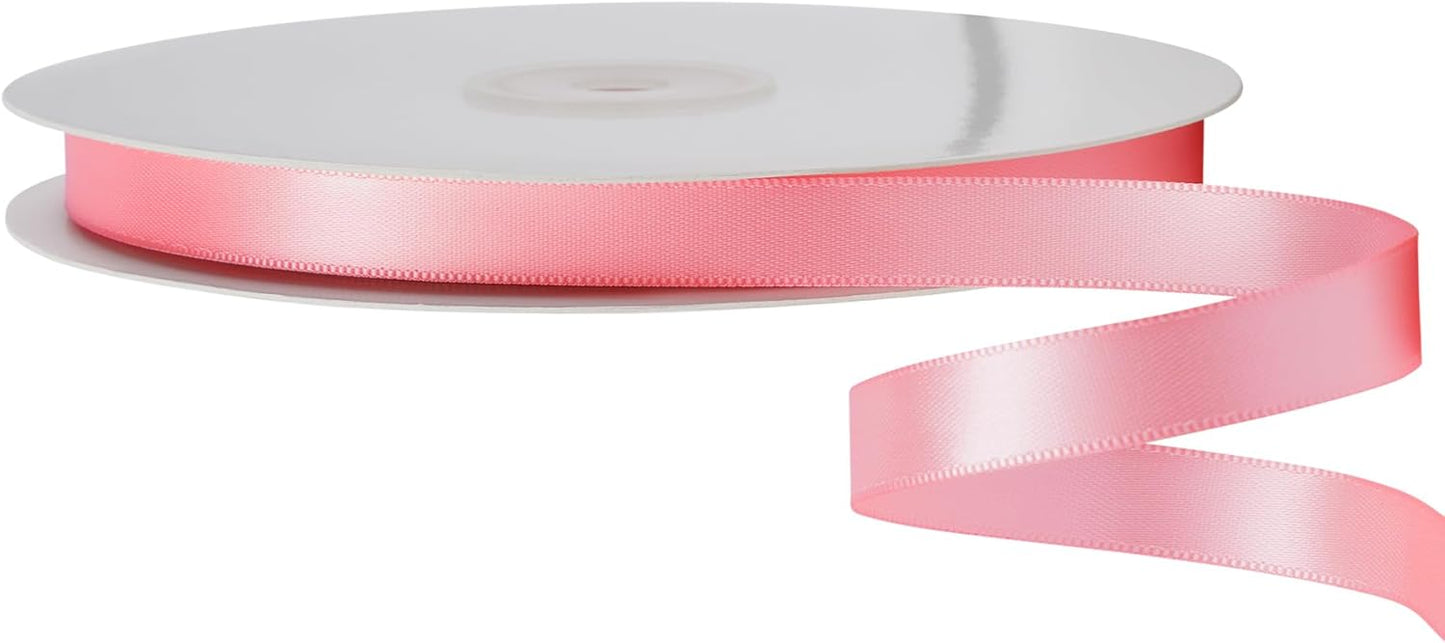 LIUYAXI Light Pink Satin Ribbon, Double Faced 5/8" X Continuous 25 Yards Ribbons Perfect for Gift Wrapping Bows Bouquet Wedding Craft and More