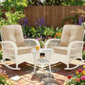 MEETWARM 3 Pieces Patio Conversation Set, Rattan Outdoor Rocking Patio Bistro by MEETWARM