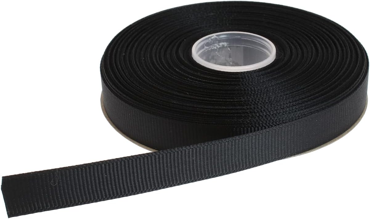 Solid Grosgrain Ribbon 25 Yard Each Roll 100% Polyester Woven Edge (5/8", Black)