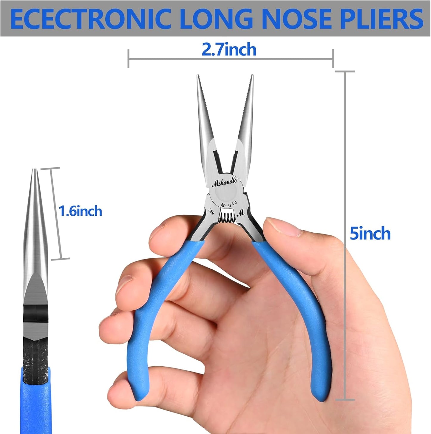 Needle Nose Pliers Set, mshandto 5" Long Nose Pliers for Wire Bending, 10 Pack High Carbon Steel Needle Nose Pliers, Serrated Jaw Pliers for Jewelry Making, Electronics, Object Grasping, Craft Making