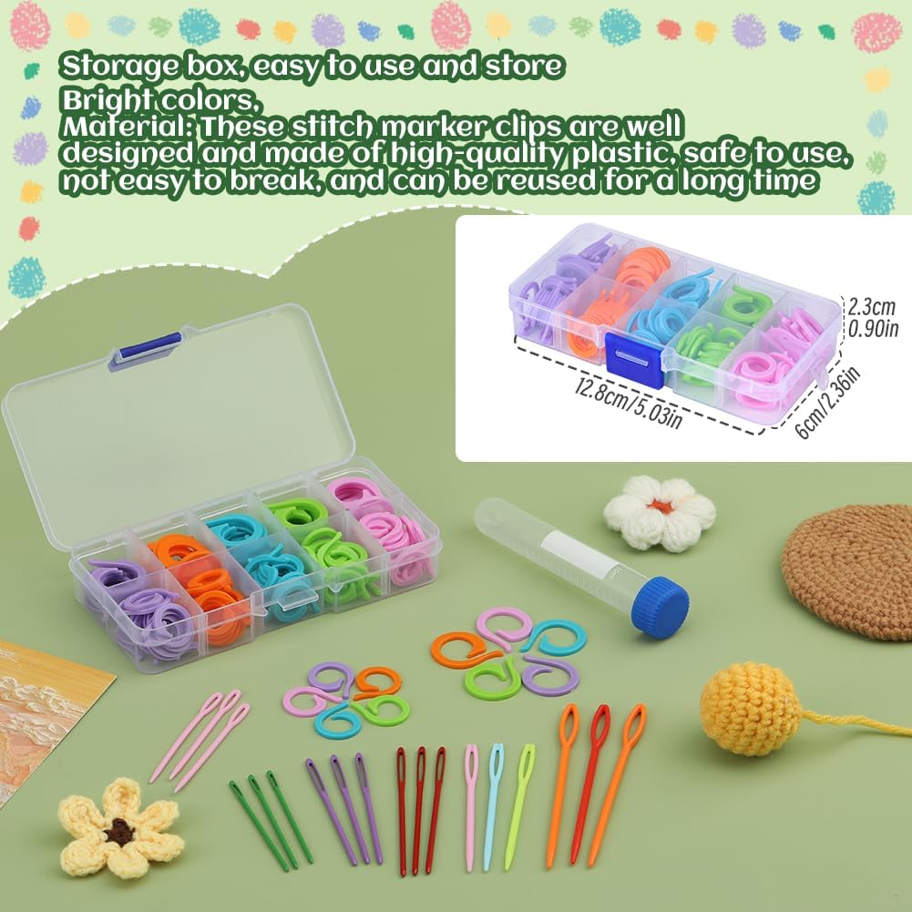 LUNARM Stitch Markers, 5 Colors/2 Sizes Open Stitch Markers for Crocheting with Sewing Needle, Split Ring Knitting Rings for DIY Handmade Crafts