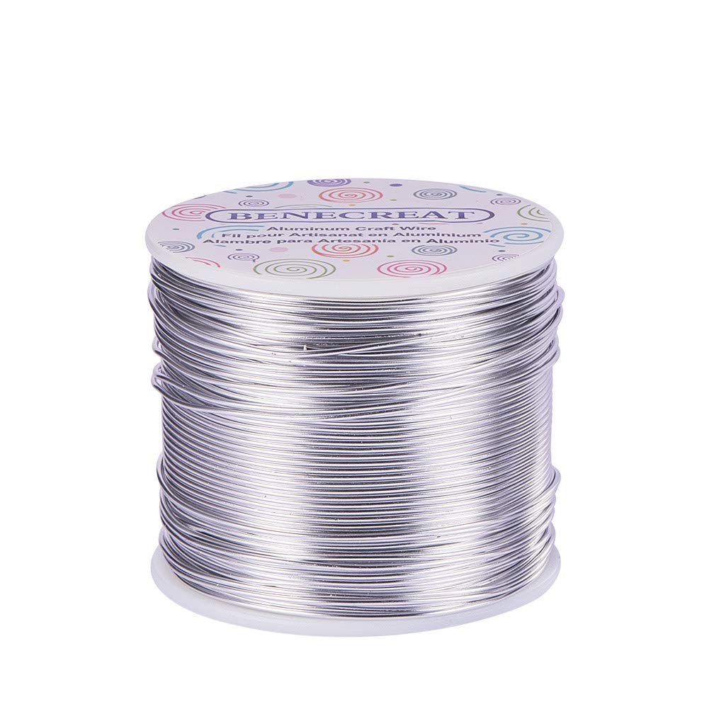 BENECREAT 12 17 18 Gauge Aluminum Wire (17 Gauge,380FT) Anodized Jewelry Craft Making Beading Floral Colored Aluminum Craft Wire - Silver