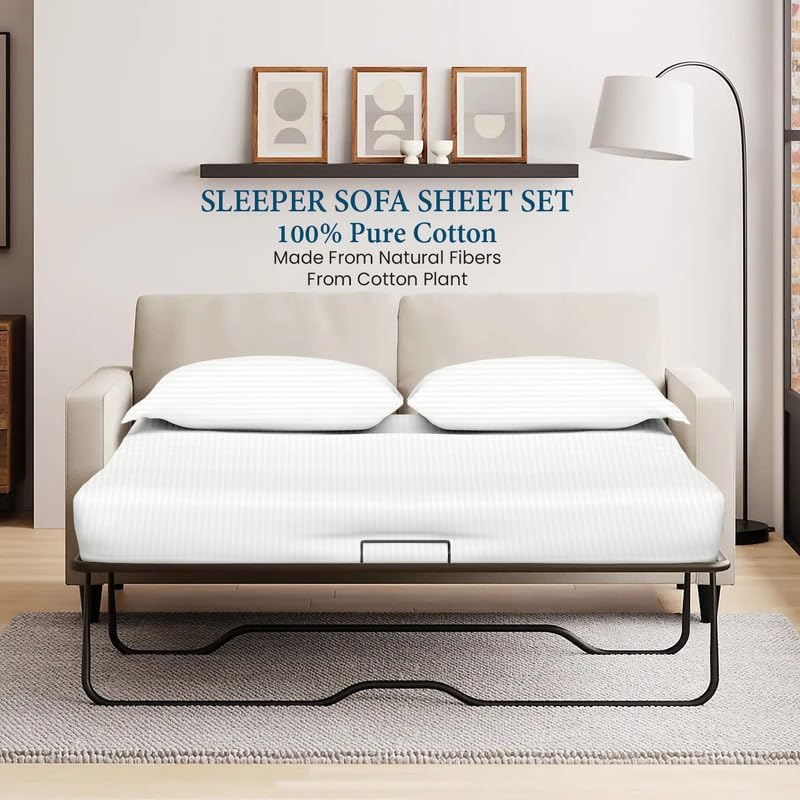 800 Series 100% Egyptian Cotton Sleeper Sofa Bed Sheet Set Stripe Twin Size - Image 2