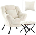 Lazy Chair with Ottoman, Large Lvory Accent Chair with Ottoman and FA Throw by HomeEastllyHome