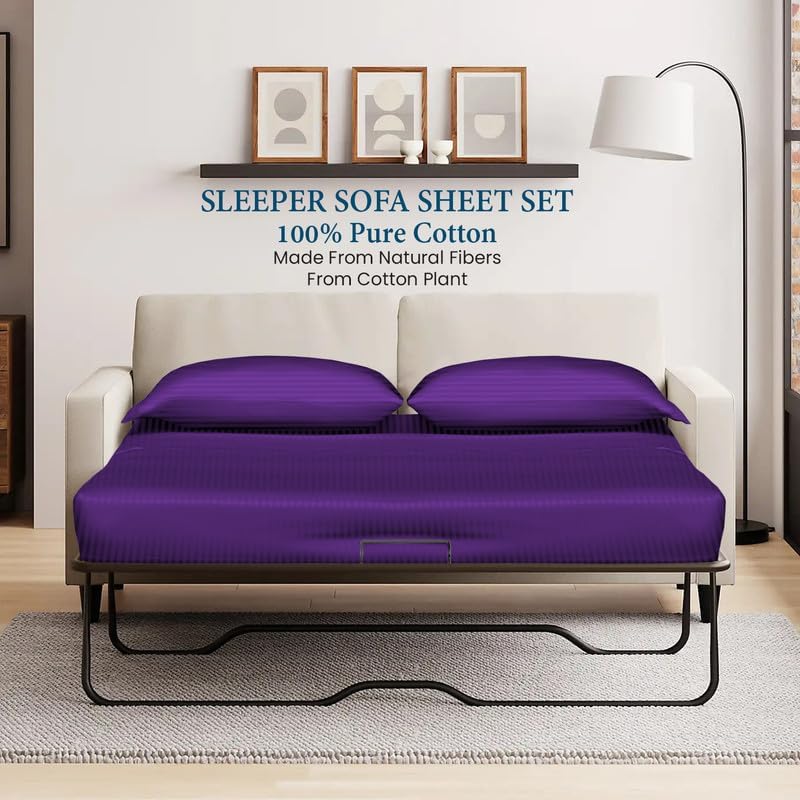 800 Series 100% Egyptian Cotton Sleeper Sofa Bed Sheet Set Stripe Olympic Queen - Image 2