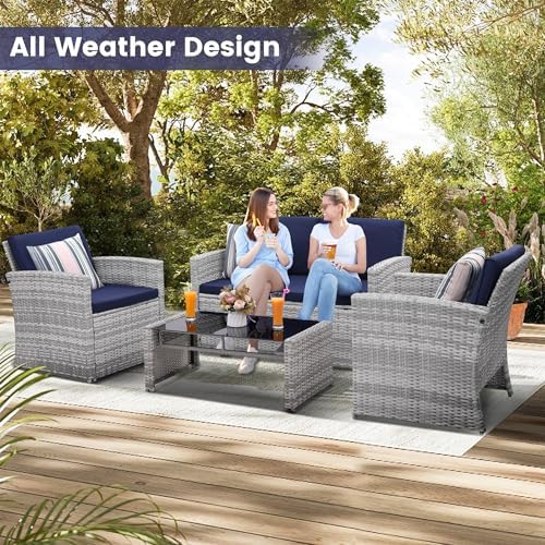 KROFEM 4 Piece Patio Furniture Set, Outdoor Wicker Conversation Set - Image 3