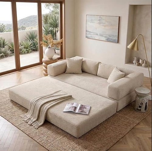 78" 4-in-1 Convertible Sofa Bed, Boneless Corduroy Sleeper Couch by Unknown