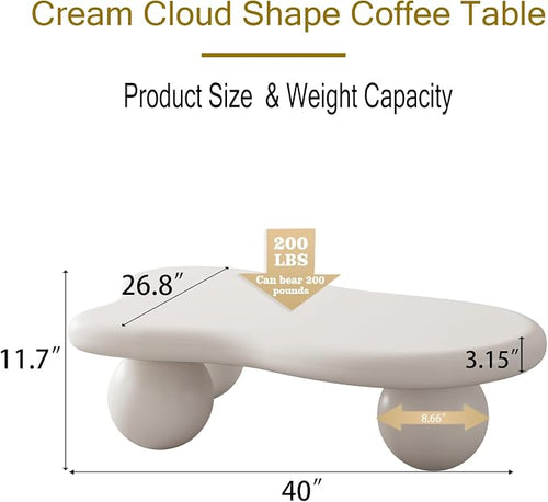40” Cloud Coffee Table with 3 Ball Legs, Modern Irregular Center Table - Image 2