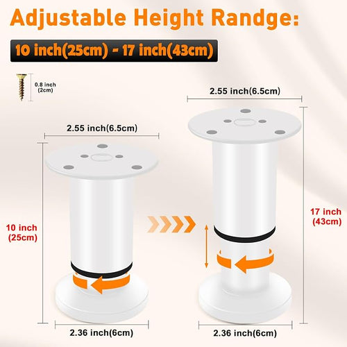 4 Pcs Adjustable Height Furniture Support Legs 10-17 inch, Metal Adjustable - Image 2