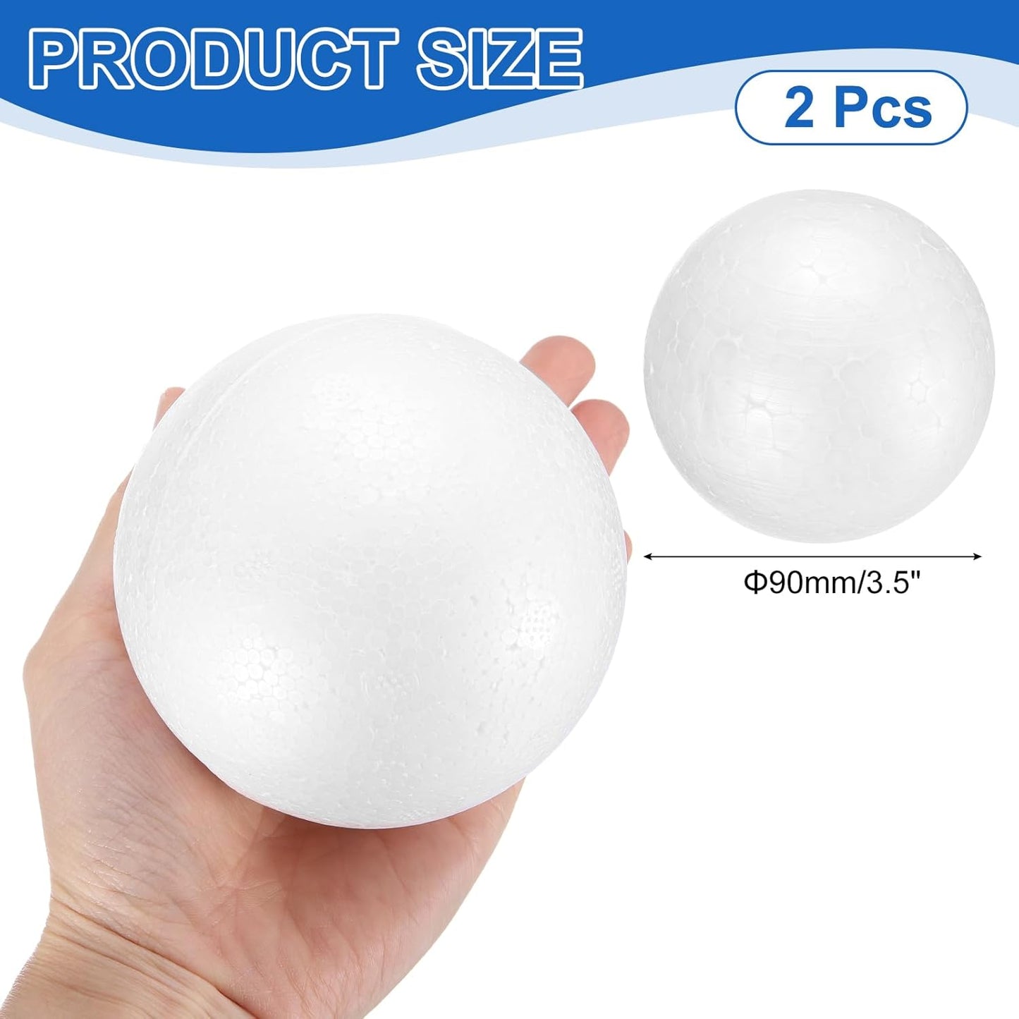 uxcell 2 Pcs White Foam Balls, 3.5 Inch Polystyrene Craft Foam Balls Solid Round Ball for Art, Household, DIY, Party Decorations