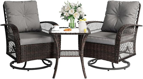 3 Pieces Patio Furniture Set, Outdoor Swivel Glider Rocker, Wicker Patio Bistro by VonzoyHome