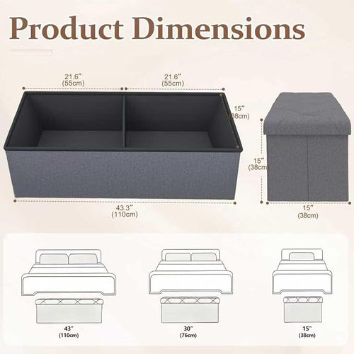 43 inch Storage Ottoman Bench, Folding Storage Bench Ottoman, - Image 2