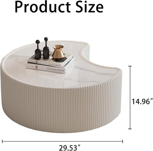 29.53" Marble Coffee Table, Modern Creative Moon Coffee Table - Image 2