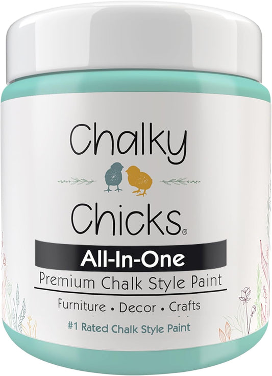 Chalky Chicks All-in-One Chalk Paint for Furniture or Cabinet - 8 Fl Oz - Matte Finish Riptide (Green Blue) for Metal, Wood Furniture Paint - No Sanding All-in-One for Home Decor & Crafts, USA Made