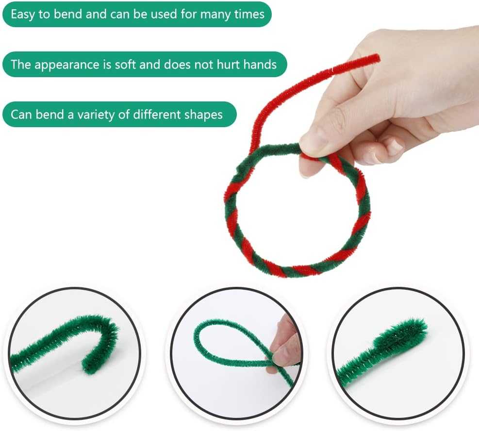 kdafio 120 Pcs Dark Green Pipe Chenille Stems, Chenille Stems Pipe Cleaners Long Craft Pipe Cleaners Pipe Cleaners for Hair Locs Beginner Creative Crafts Christmas Decorations