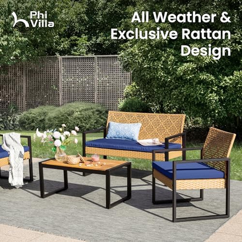 PHI VILLA 4 Piece Yellow Wicker Patio Furniture Set - Image 2