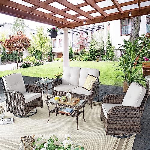 Belord Patio Furniture Swivel Glider PE Wicker Chairs, Outdoor Swivel Rocker - Image 6