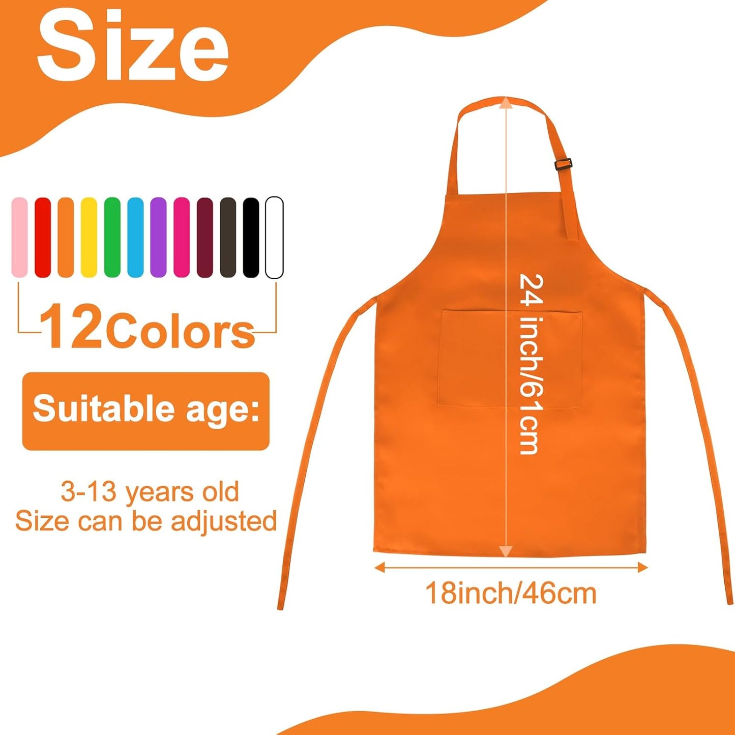 36 Pack Kids Apron bulk with 2 Pockets Adjustable Chef Art Apron Kids Painting Aprons for Cooking Baking Painting Crafting Grilling Activity（12 Color）