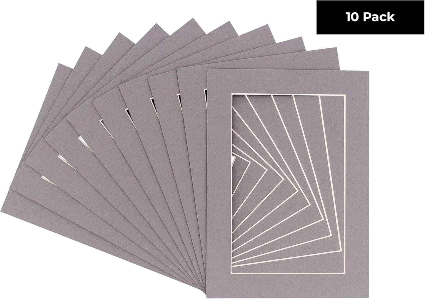 8x10 Mat for 6x8 Photo - Precut Charcoal Picture Matboard for Frames Measuring 8 x 10 Inches - Bevel Cut Matte to Display Art 6 x 8 Inches - Acid Free Pack of 10 MATS with Backing Boards & Clear Bags