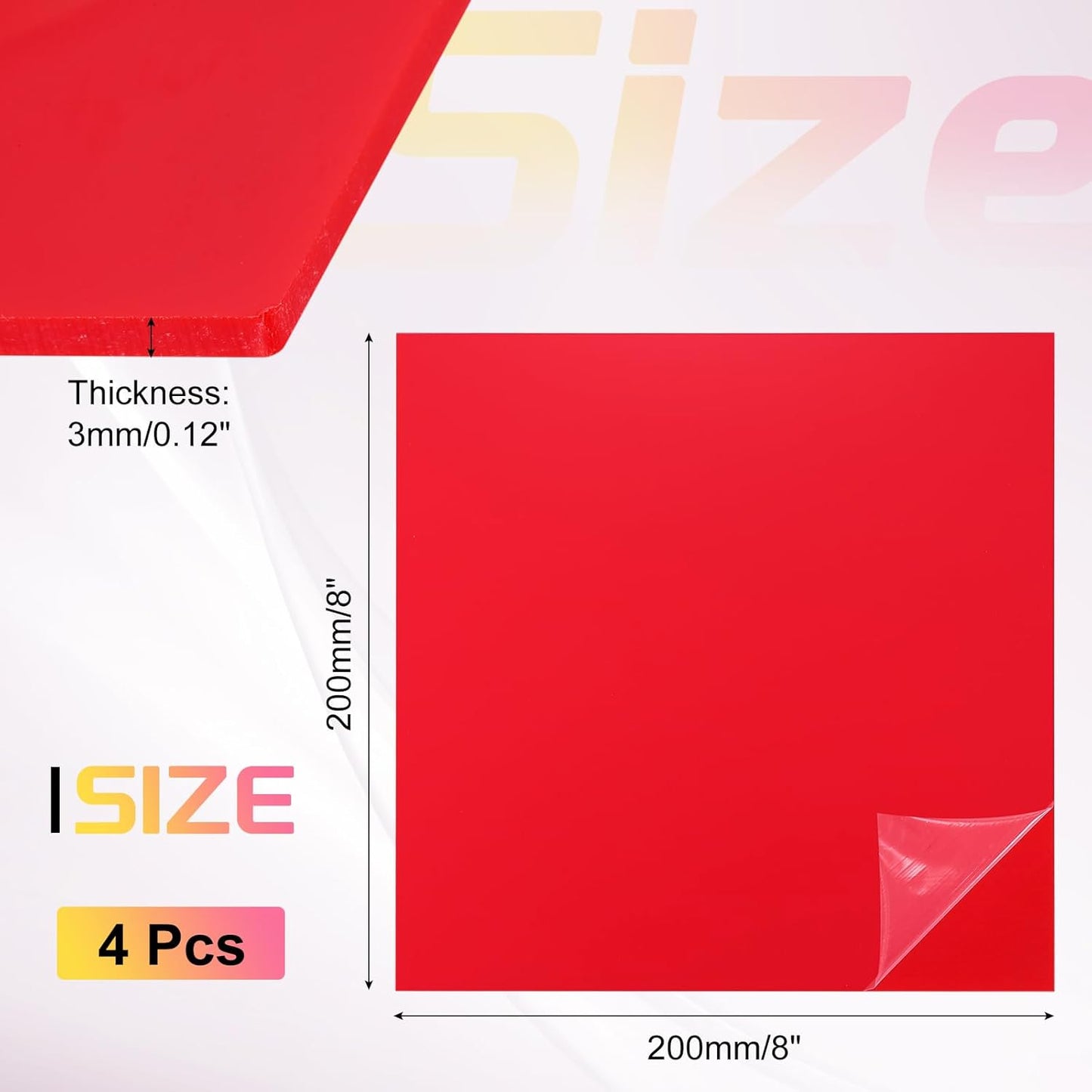 uxcell 4Pcs Acrylic Sheets 8x8 Inch Acrylic Panel 1/8 Inch-3mm Plastic Board for Picture Frames Sign Holders DIY Display Projects Craft, Red