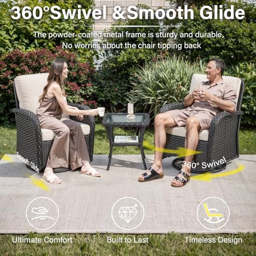 Belord 3 Pieces Black Wicker Patio Furniture Outdoor Swivel Rocker Patio Glider - Image 2