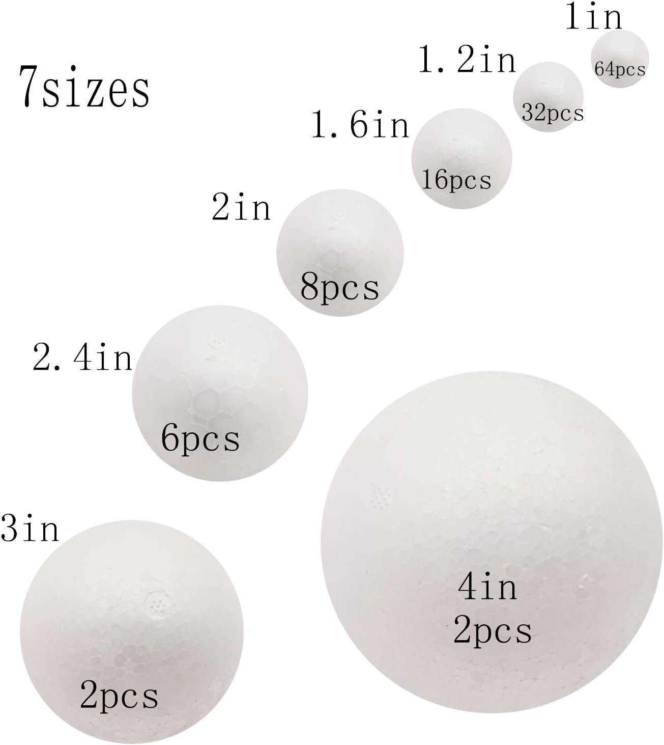 129 Pack Craft Foam Balls, 7 Sizes Including 1-4 Inches, White Polystyrene Smooth Round Balls, Foam Balls for Arts and Crafts, DIY Craft for Home, Supplies School Craft Project and Holiday Party