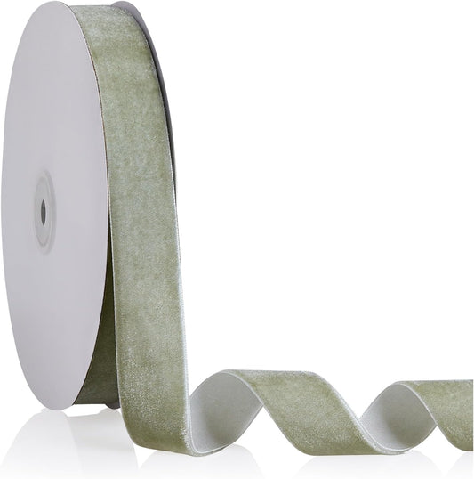 1" X 20 Yards Dusty Green Velvet Ribbon for Christmas Tree Wreath Decoration Handmade Crafts Ornaments Gift Wrapping & Bow Making