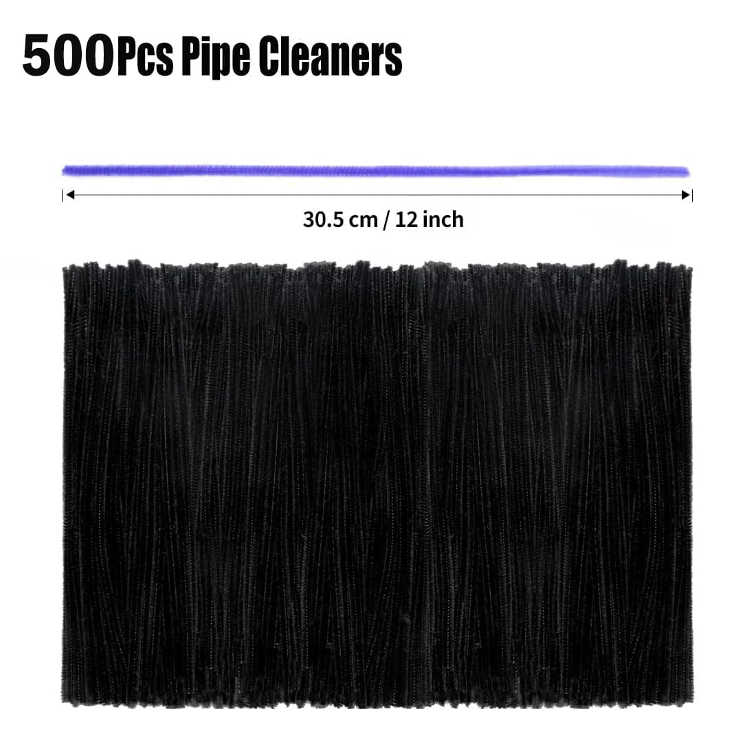 500PCS Pipe Cleaners Craft - Black Pipe Cleaners Craft Bulk Supplies,Chenille Stems for Kids and Adults DIY Arts Crafts Project