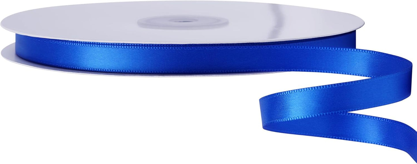 LIUYAXI Blue Double Faced Satin Ribbon, 3/8" X Continuous 100 Yards, Ribbons Perfect for Gift Wrapping Bows Bouquet Wedding Decor DIY Craft and More