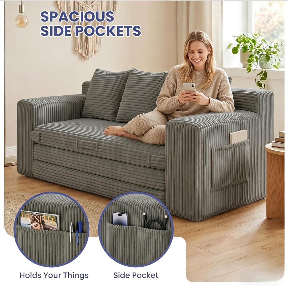69" 3 Seater Convertible Folding Sofa Bed, Boneless Couch - Image 3