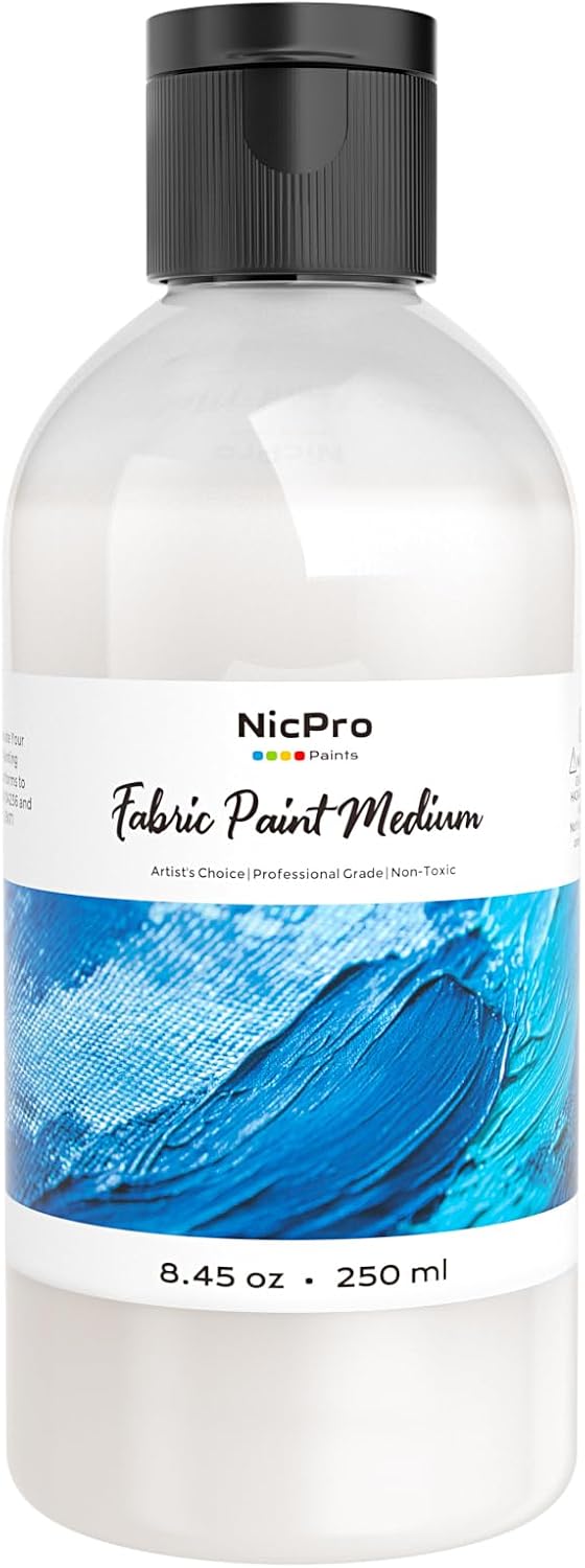 Nicpro Professional Effects Fabric Medium, 8.45oz Bottle Fabric Painting Acrylic Fluid Medium, Improves Acrylic Paint Adhesion to Fabrics, Textiles for Fabrics DIY Clothing, T-shirts, Shoes Jeans Bags