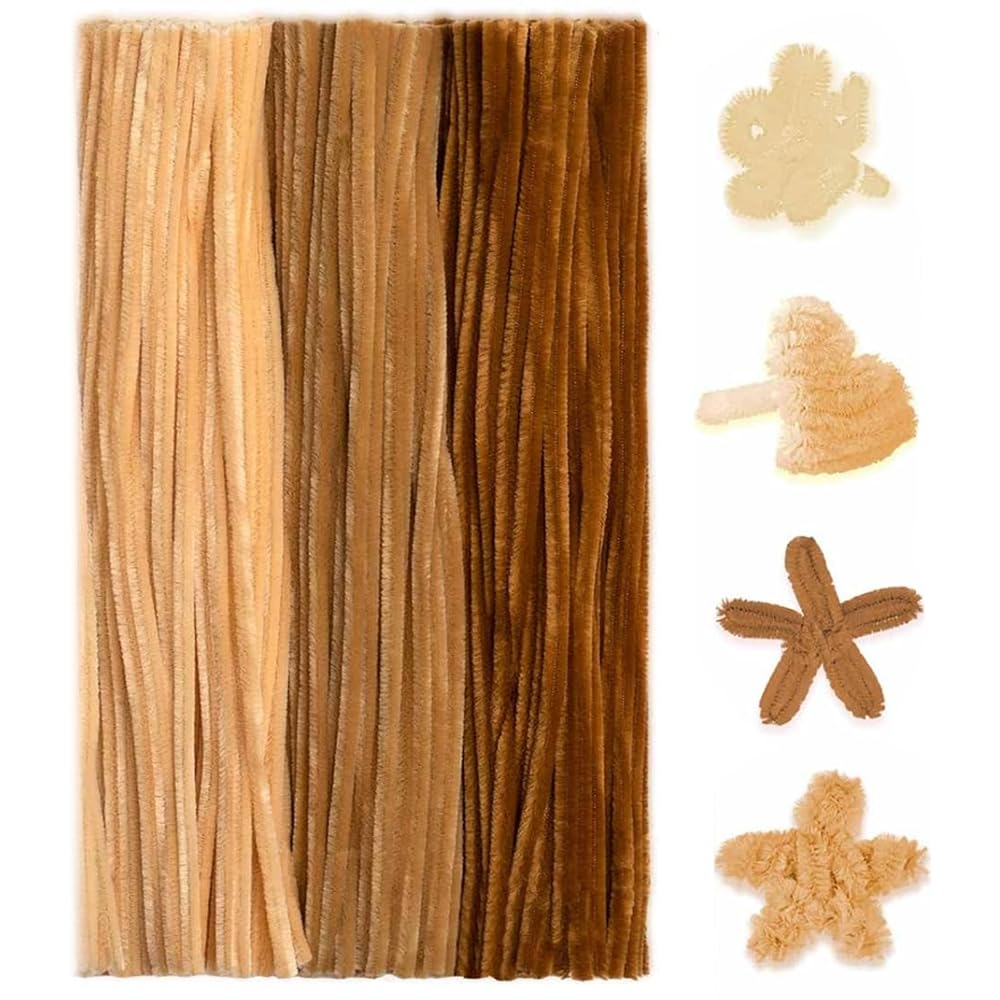 300 Pieces Pipe Cleaners Chenille Stem, 3 Pastel Candy Color Pipe Cleaners Set for Pipe Cleaners DIY Arts Crafts Decorations, Chenille Stems Pipe Cleaners (Brown)