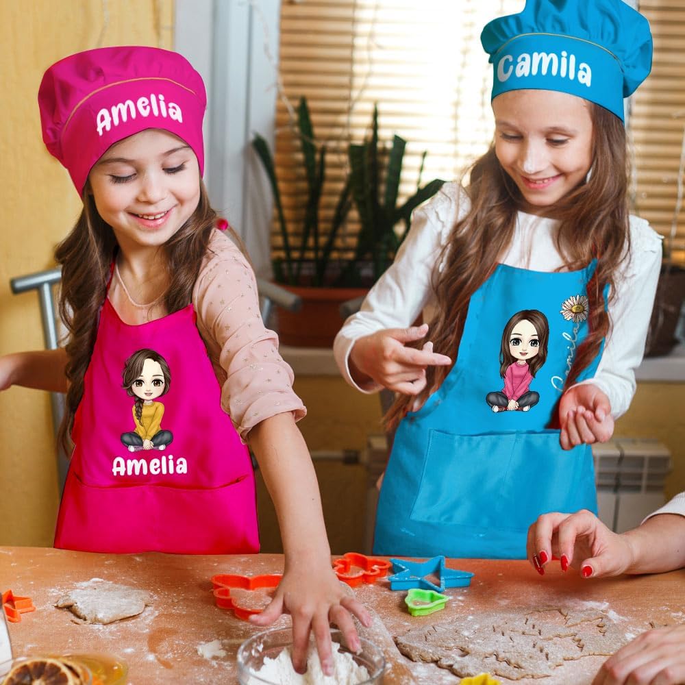 Personalized Kids Chef Hat and Apron, Custom Name Adjustable Cooking Apron for Cooking Baking Painting