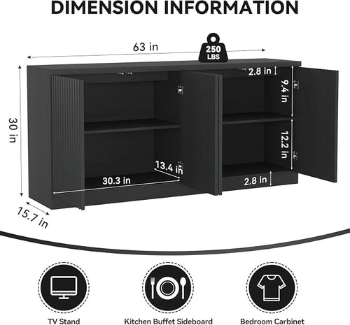 63'' Fluted TV Stand for TVs up to 75'', Modern Media Console - Image 2